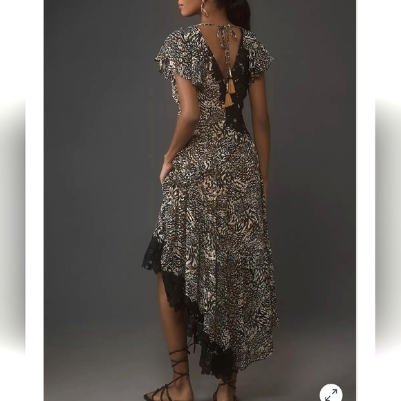 NWT Anthropologie Beautiful Ruffle Lace V neck Dress Size 2 - Picture 7 of 13